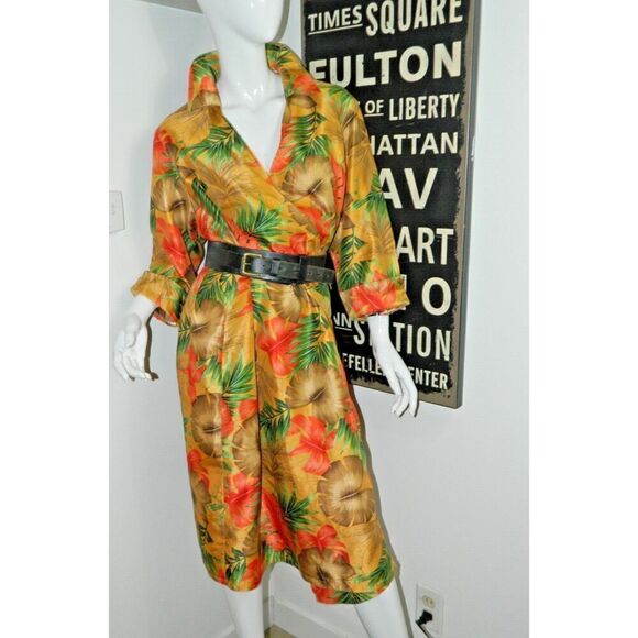 Street Fashion Wrap Dress Plus Size 1X Vintage Asian Satin‎ Gold Yellow Green - Picture 1 of 11